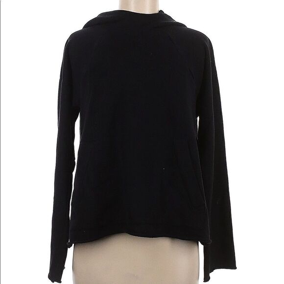 Athleta | Black French Terry Raw Hem Pullover Hoodie Pocket Sweatshirt | M - Picture 3 of 6